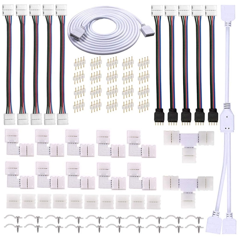 LED Strip Connector Kit For 5050 10Mm 4Pin RGB LED Strip,2 Way Splitter,DIY Accessories For RGB LED Strip Connection